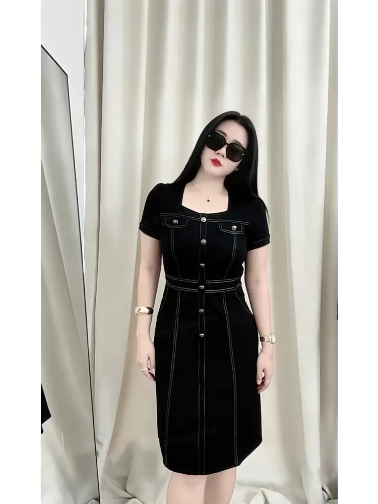 FADFAD Gaun hitam elegan potongan ramping gaya retro terbaru