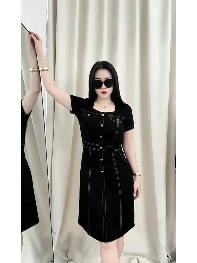 FADFAD Gaun hitam elegan potongan ramping gaya retro terbaru