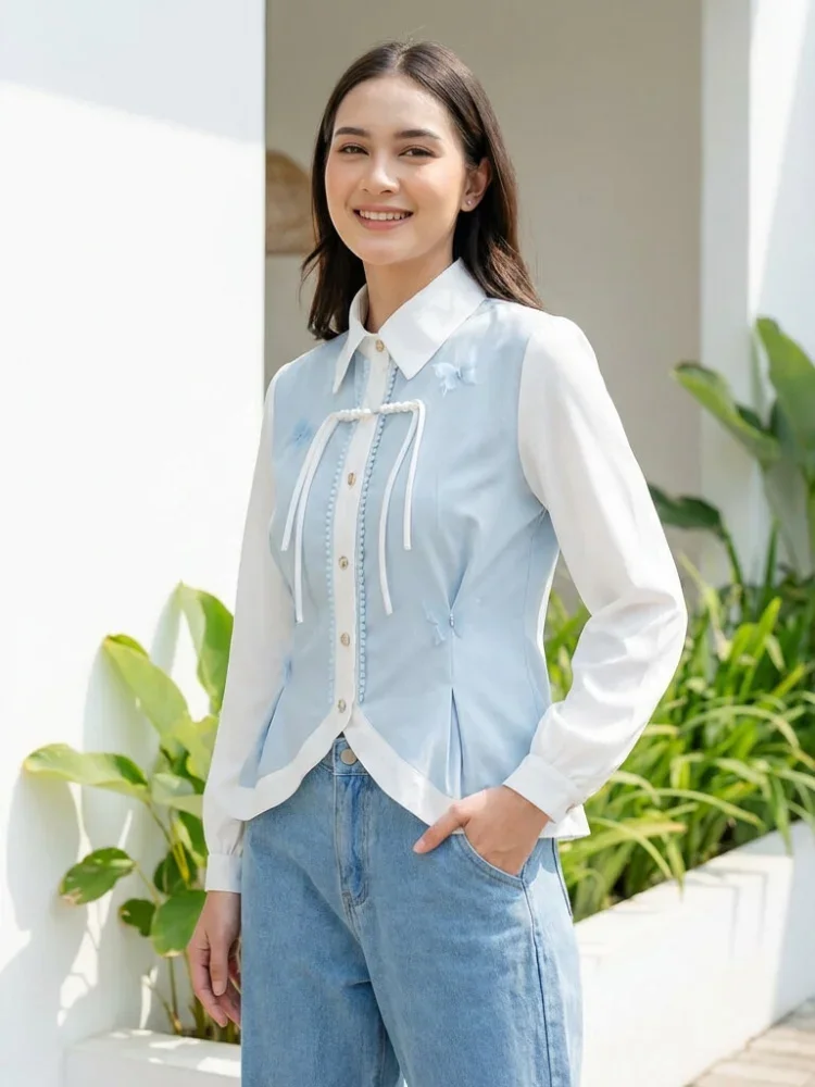 FADFAD Kemeja unik lengan panjang dan kerah collar