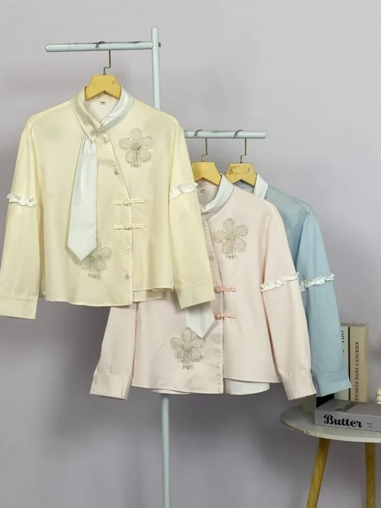 FADFAD Kemeja mutiara lengan panjang - model kerah pita