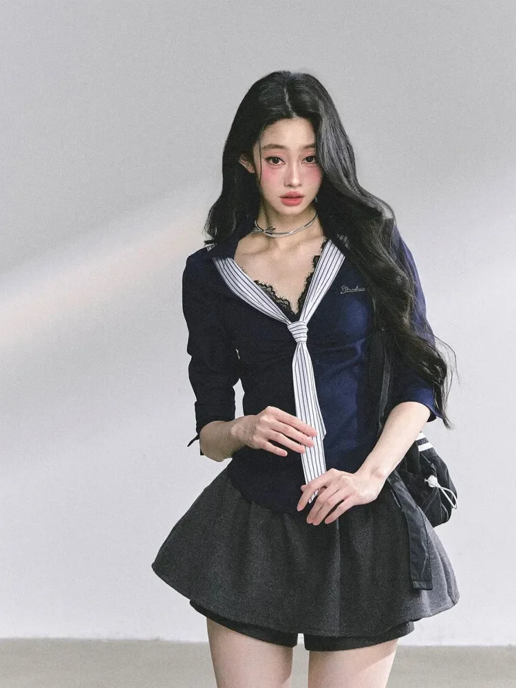 FADFAD Atasan kemeja dengan lengan tiga perempat untuk wanita