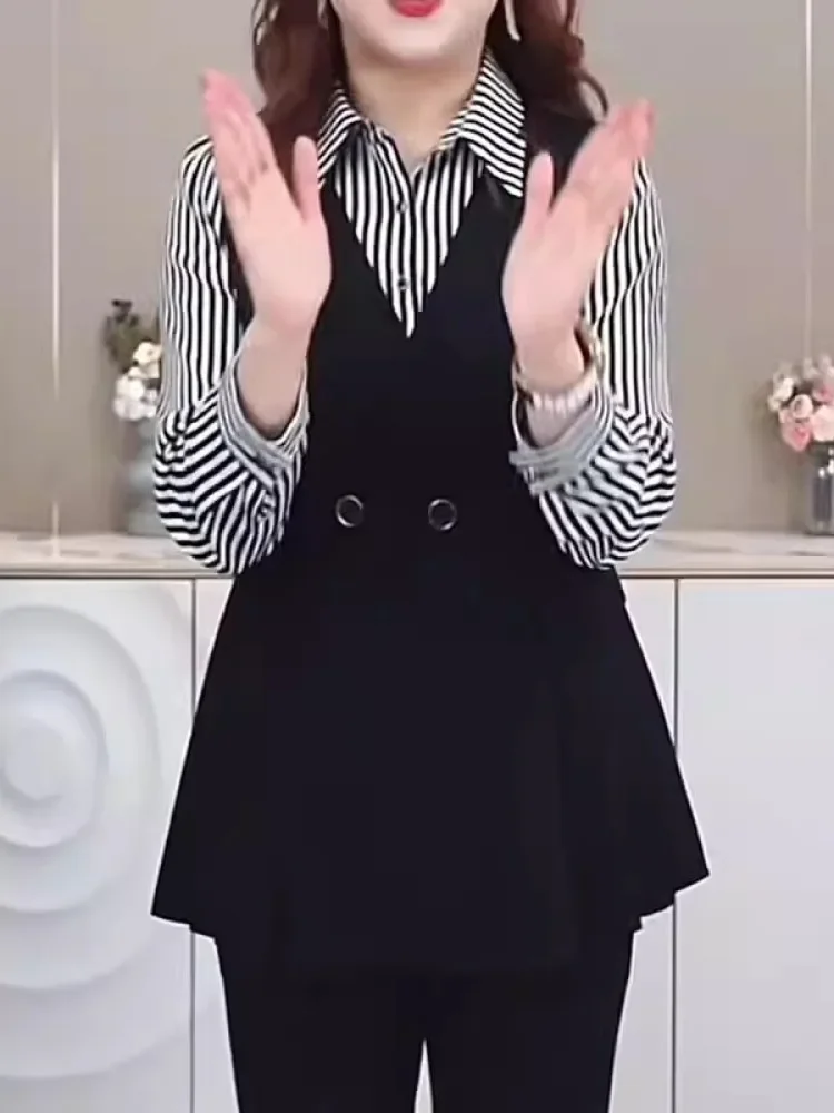 FADFAD Atasan kemeja lengan panjang motif garis - garis dengan gaya kasual untuk wanita
