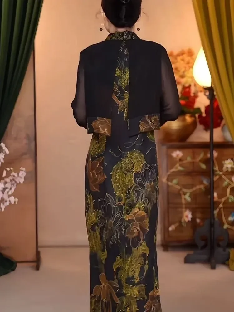 FADFAD Gaun maxi model dua potong dengan motif cetak elegant gaya retro