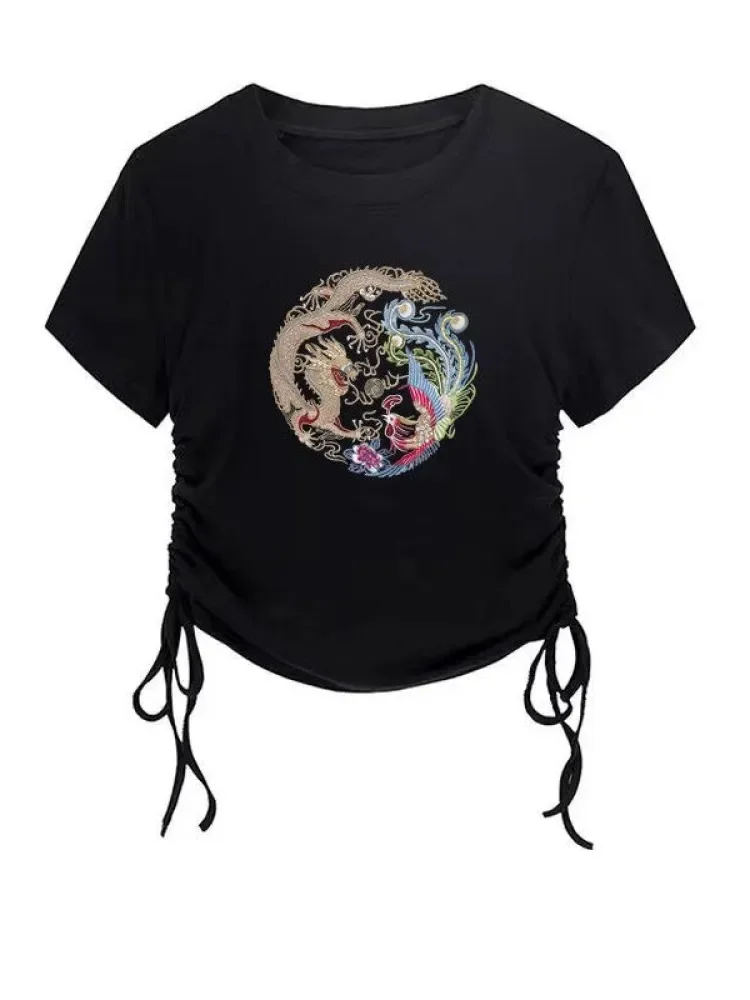 FADFAD Setelan dua potong dengan kaos model serut bagian samping dan celana panjang motif cetak