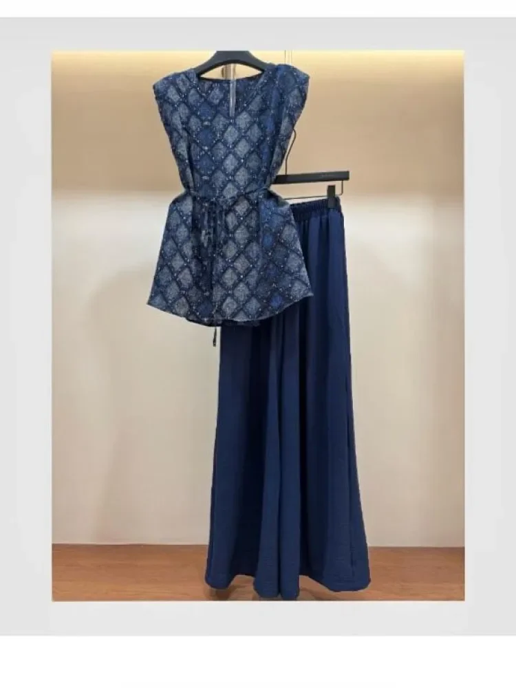 [DISKON KILAT]FADFAD Setelan dua potong atasan blouse tanpa lengan kerah bulat + celana panjang