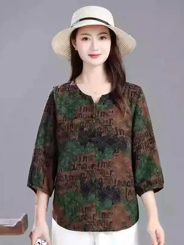 FADFAD Atasan wanita lengan tiga perempat model longgar motif terbaru