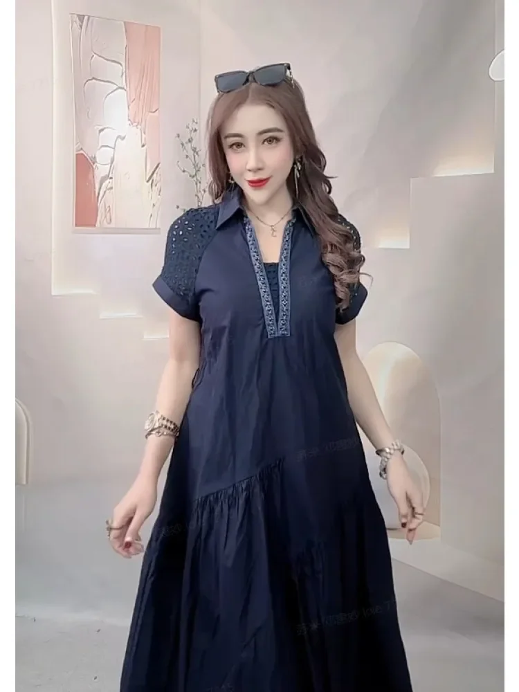 FADFAD Gaun model rok a-line lengan pendek dengan kerah v neck kasual