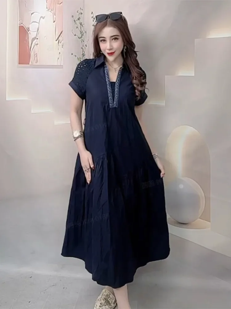 FADFAD Gaun model rok a-line lengan pendek dengan kerah v neck kasual