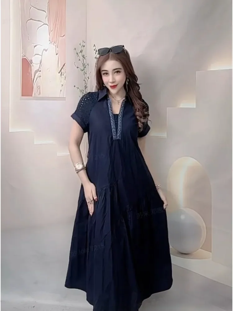 FADFAD Gaun model rok a-line lengan pendek dengan kerah v neck kasual