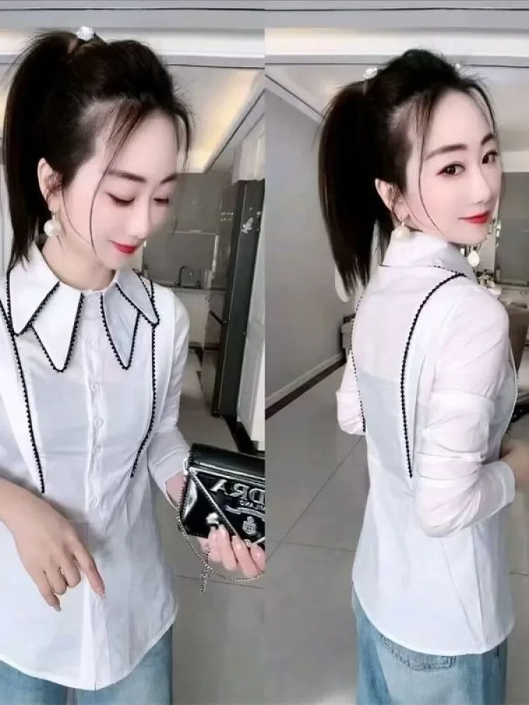 FADFAD Kemeja kasual lengan panjang model fitted untuk wanita