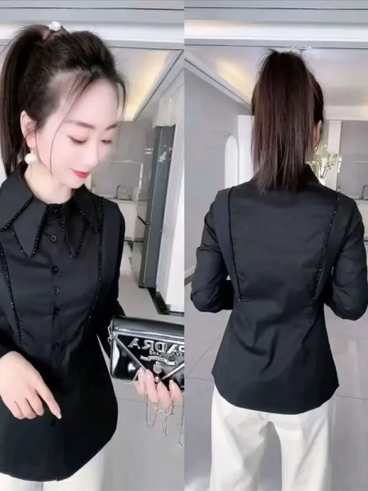 FADFAD Kemeja kasual lengan panjang model fitted untuk wanita