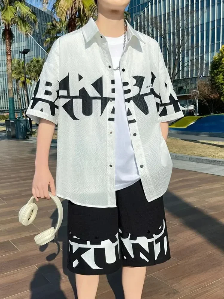 MODISH Setelan dua potong motif cetak baru atasan lengan pendek dan celana pendek gaya trendi