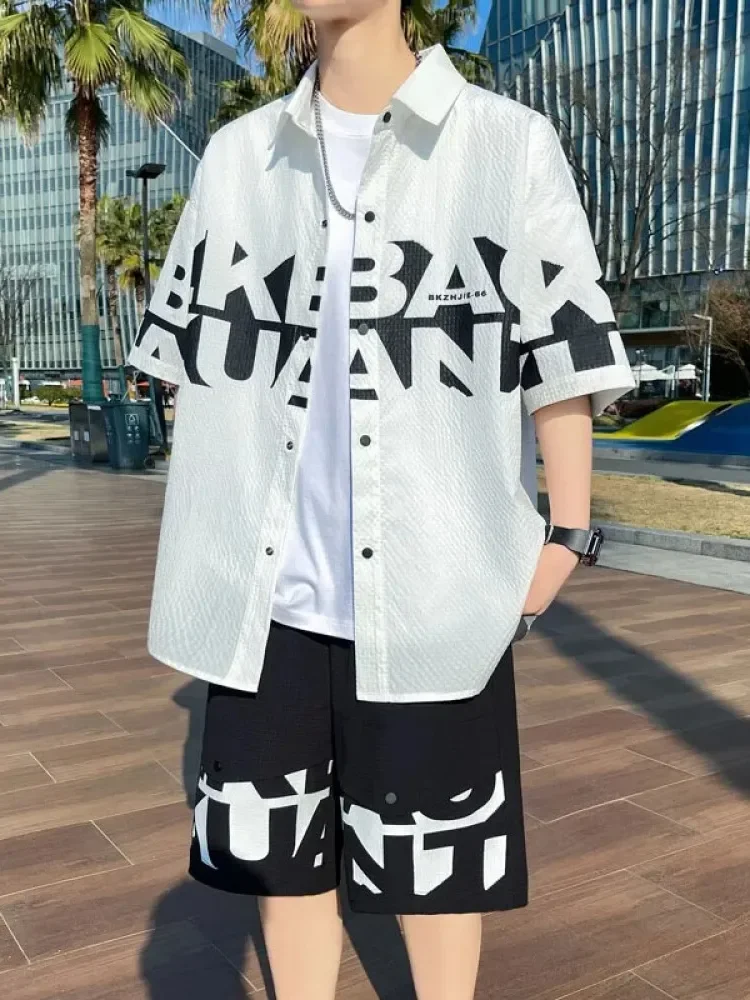 MODISH Setelan dua potong motif cetak baru atasan lengan pendek dan celana pendek gaya trendi