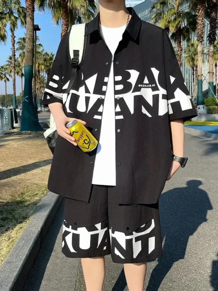 MODISH Setelan dua potong motif cetak baru atasan lengan pendek dan celana pendek gaya trendi