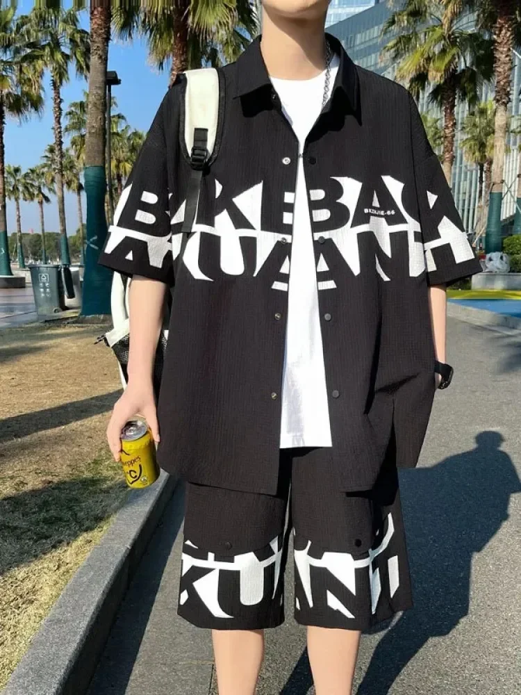 MODISH Setelan dua potong motif cetak baru atasan lengan pendek dan celana pendek gaya trendi