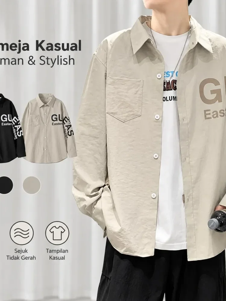 MODISH Kemeja putih lengan panjang oversized jaket trendi kasual