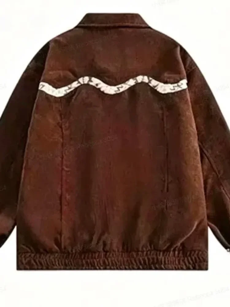 MODISH Atasan jaket pria motif retro dengan zipper lengan panjang
