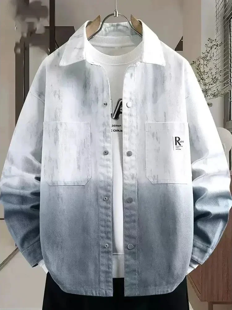 MODISH Atasan kemeja lengan panjang motif gradasi tie dye untuk pria