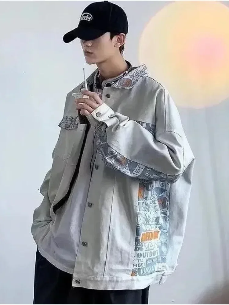 MODISH Jaket pria kerah polo lengan panjang dengan kancing aktif di bagia depan gaya kekinian korea
