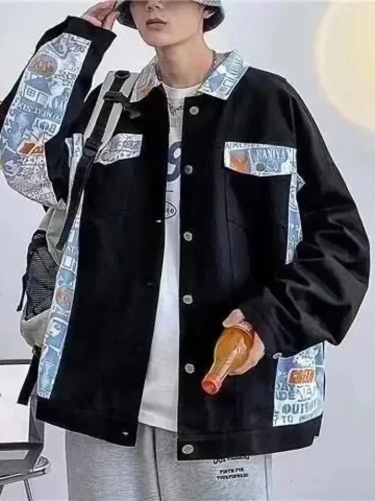 MODISH Jaket pria kerah polo lengan panjang dengan kancing aktif di bagia depan gaya kekinian korea