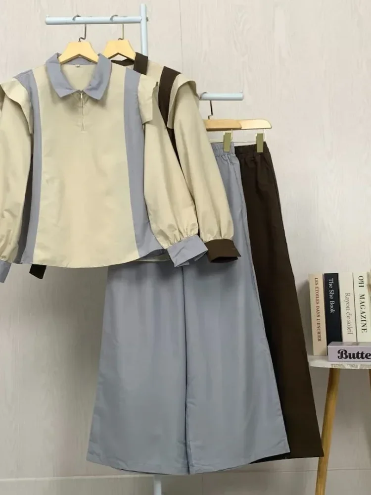 [DISKON KILAT]ASAYA Atasan wanita lengan panjang gaya retro, splicing mode