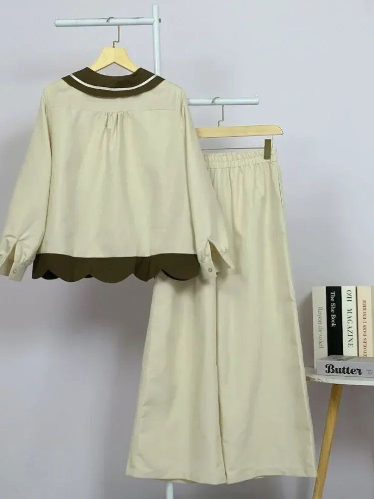 ASAYA Set kemeja muslim wanita kerah contrast dan hem gelombang - desain vintage