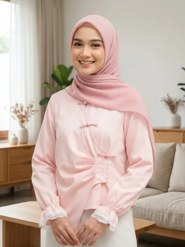 ASAYA Kaos lengan panjang solid baru, atasan dengan desain lipatan sederhana dipadukan dengan kancing khusus, renda menghiasi siku