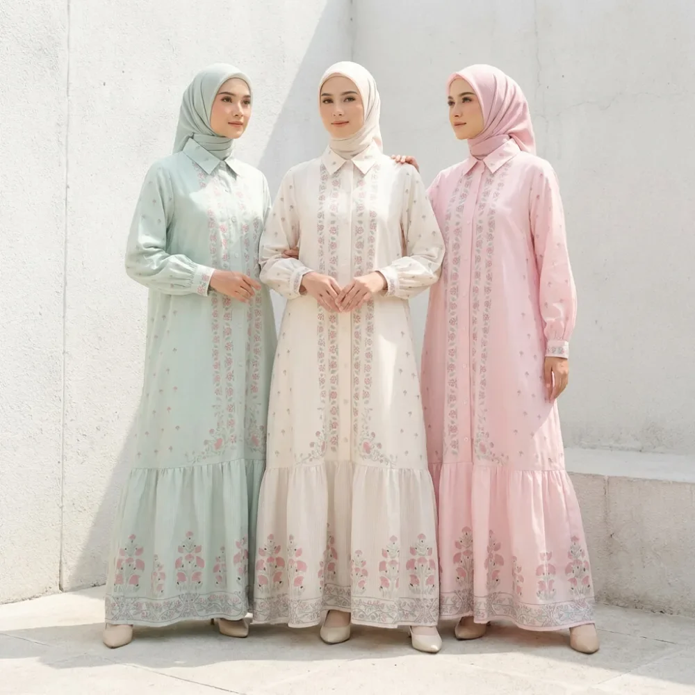 [READY STOCK]ASAYA Gaun kemeja kerja wanita lengan panjang motif bunga