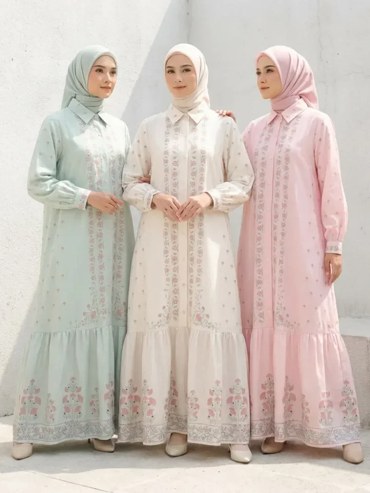 [READY STOCK]ASAYA Gaun kemeja kerja wanita lengan panjang motif bunga