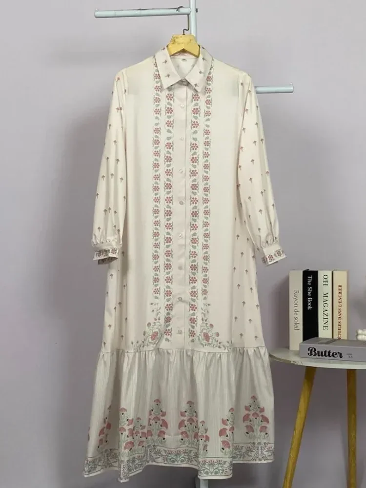[READY STOCK]ASAYA Gaun kemeja kerja wanita lengan panjang motif bunga