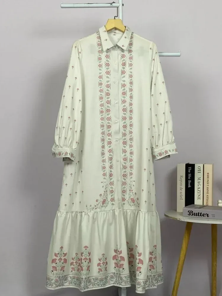 [READY STOCK]ASAYA Gaun kemeja kerja wanita lengan panjang motif bunga