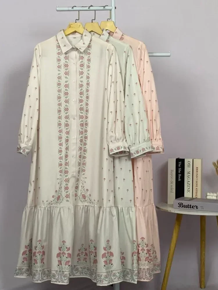 [READY STOCK]ASAYA Gaun kemeja kerja wanita lengan panjang motif bunga