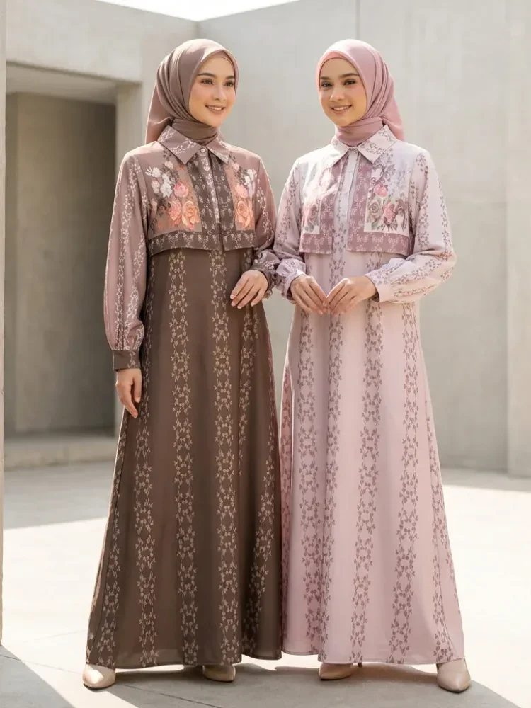 [READY STOCK]ASAYA Gaun elegan dengan motif posisi mode lengan panjang