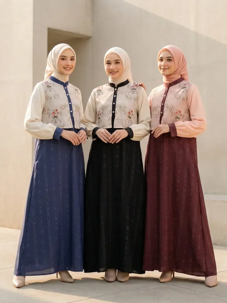 ASAYA Gaun kantoran gaya dua lapis pura-pura dengan lengan panjang wanita bergaya kemeja
