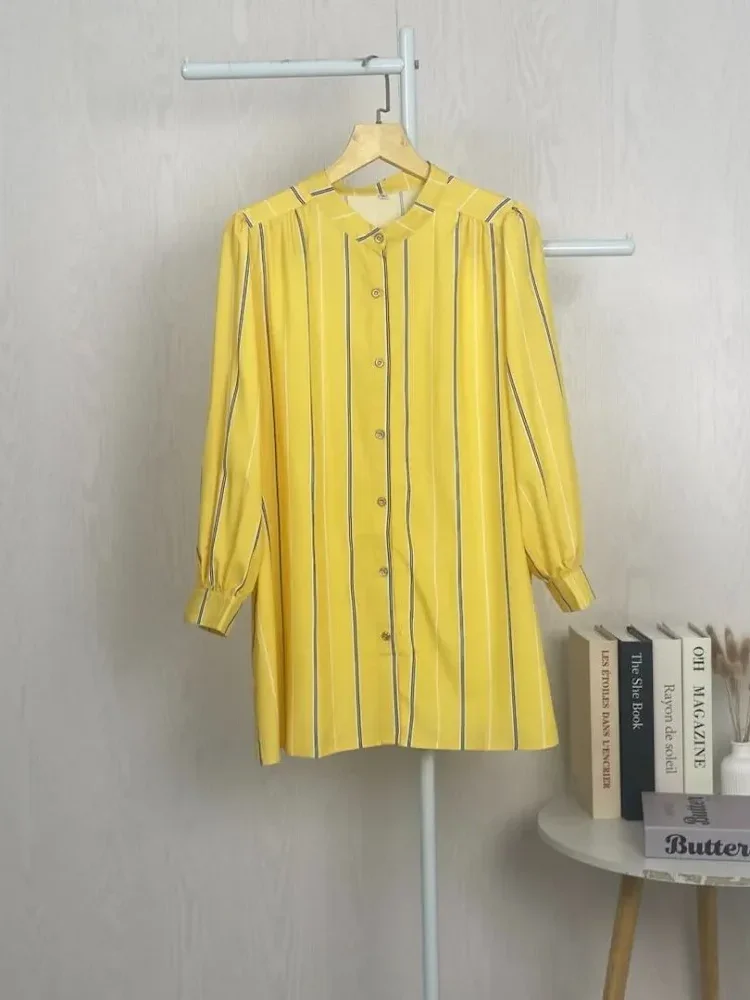 ASAYA Atasan kemeja lengan panjang  elegan longgar kasual cetak