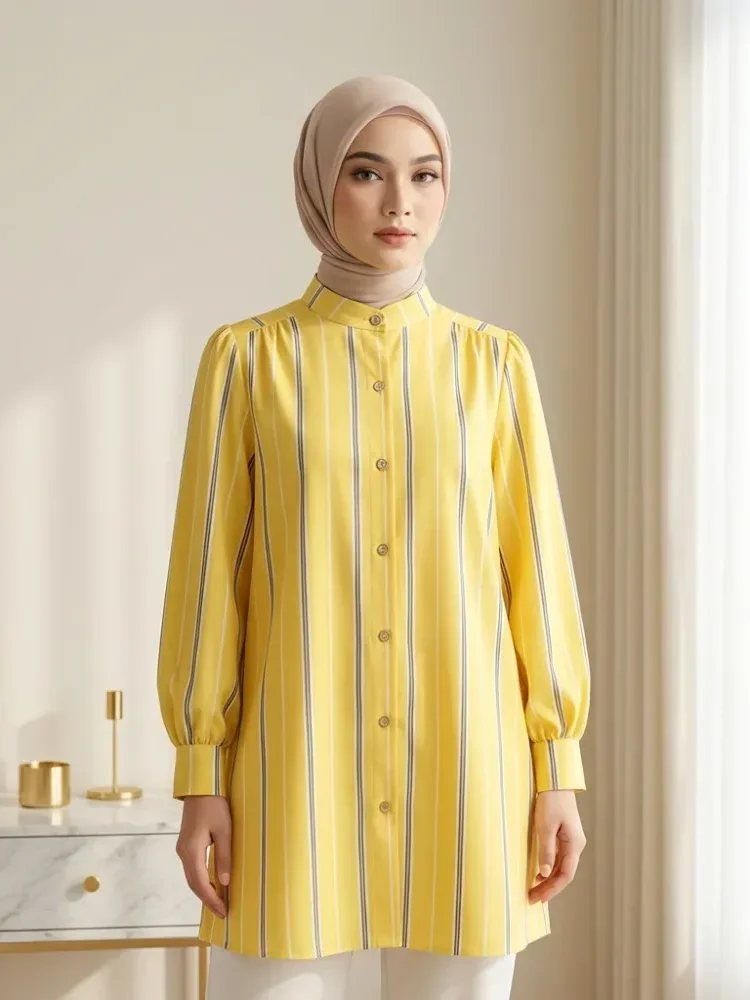 ASAYA Atasan kemeja lengan panjang  elegan longgar kasual cetak