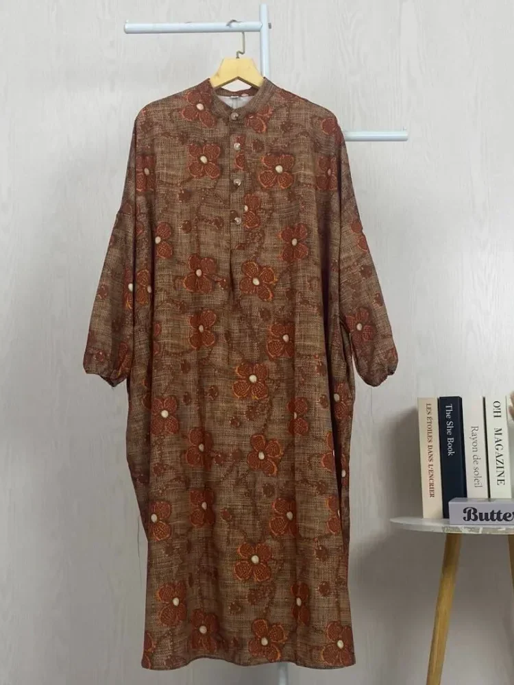 [READY STOCK]ASAYA Gaun panjang longgar kasual tipis bermotif dengan desain mode elegan
