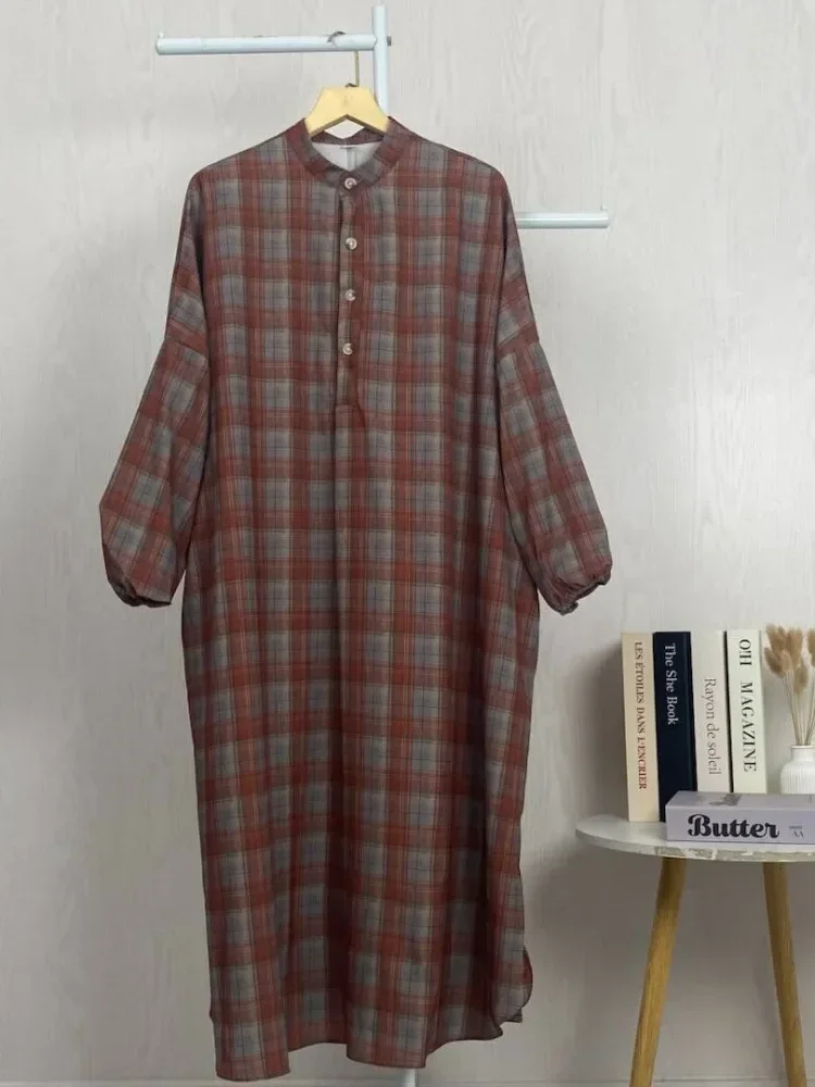 ASAYA Gaun panjang longgar kasual tipis bermotif dengan desain mode elegan