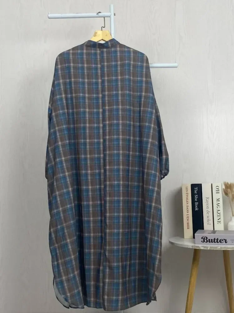 ASAYA Gaun panjang longgar kasual tipis bermotif dengan desain mode elegan