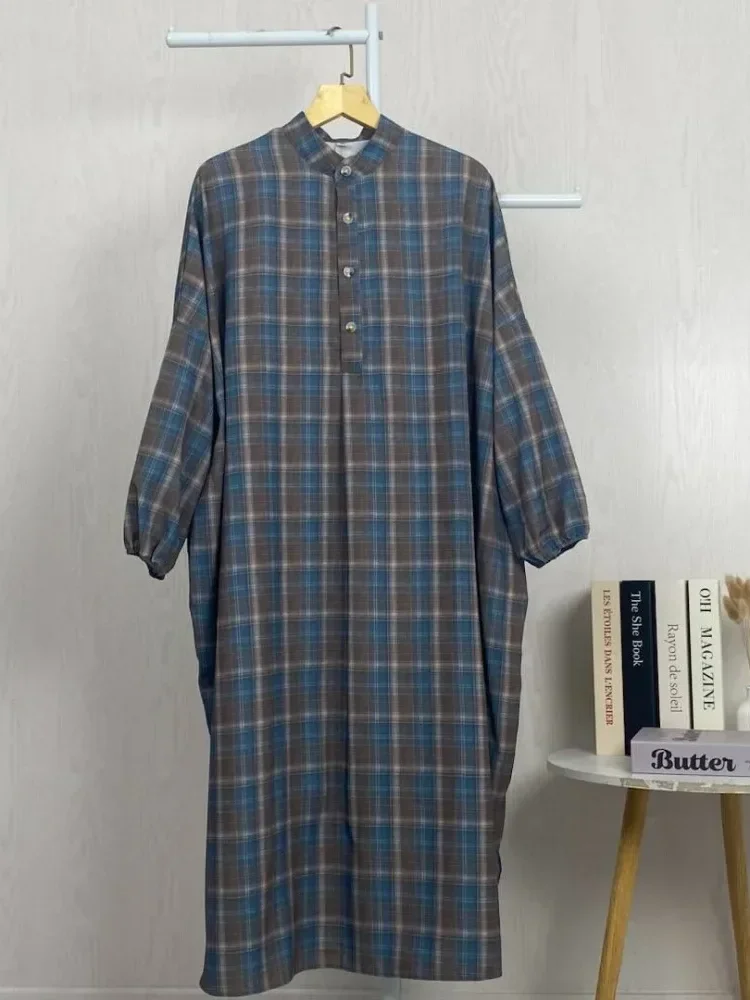 ASAYA Gaun panjang longgar kasual tipis bermotif dengan desain mode elegan