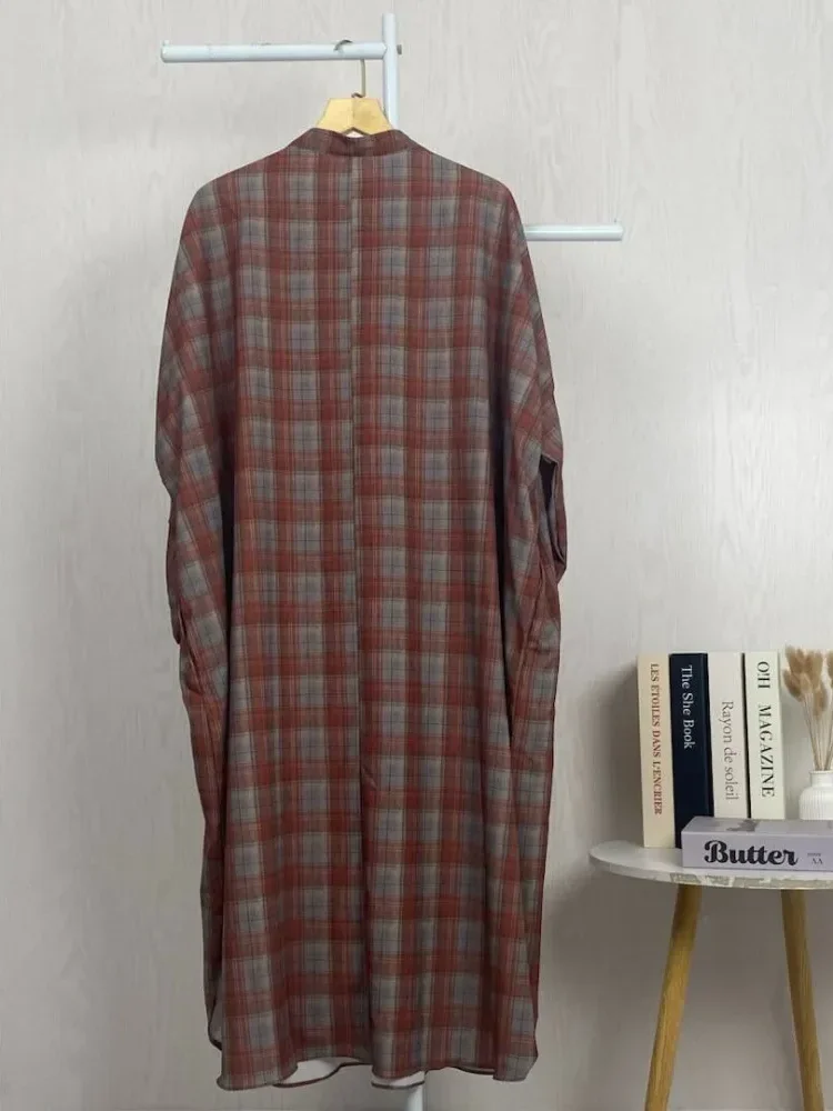 ASAYA Gaun panjang longgar kasual tipis bermotif dengan desain mode elegan