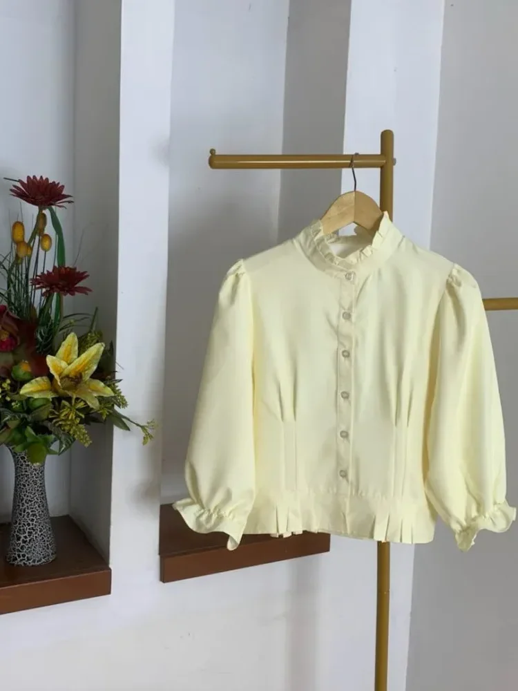 [NEW]ASAYA Atasan kemeja desain kupu-kupu cantik lengan panjang untuk wanita gaya retro