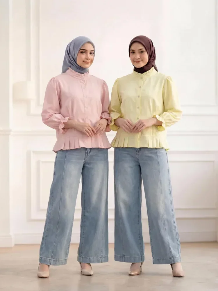 [NEW]ASAYA Atasan kemeja desain kupu-kupu cantik lengan panjang untuk wanita gaya retro