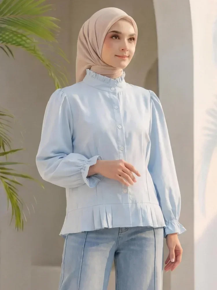 [NEW]ASAYA Atasan kemeja desain kupu-kupu cantik lengan panjang untuk wanita gaya retro