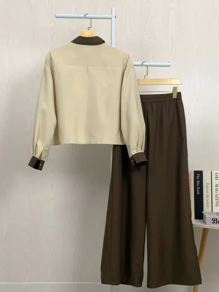 ASAYA Set dua potong atasan dan celana longgar yang modis dan sederhana untuk wanita