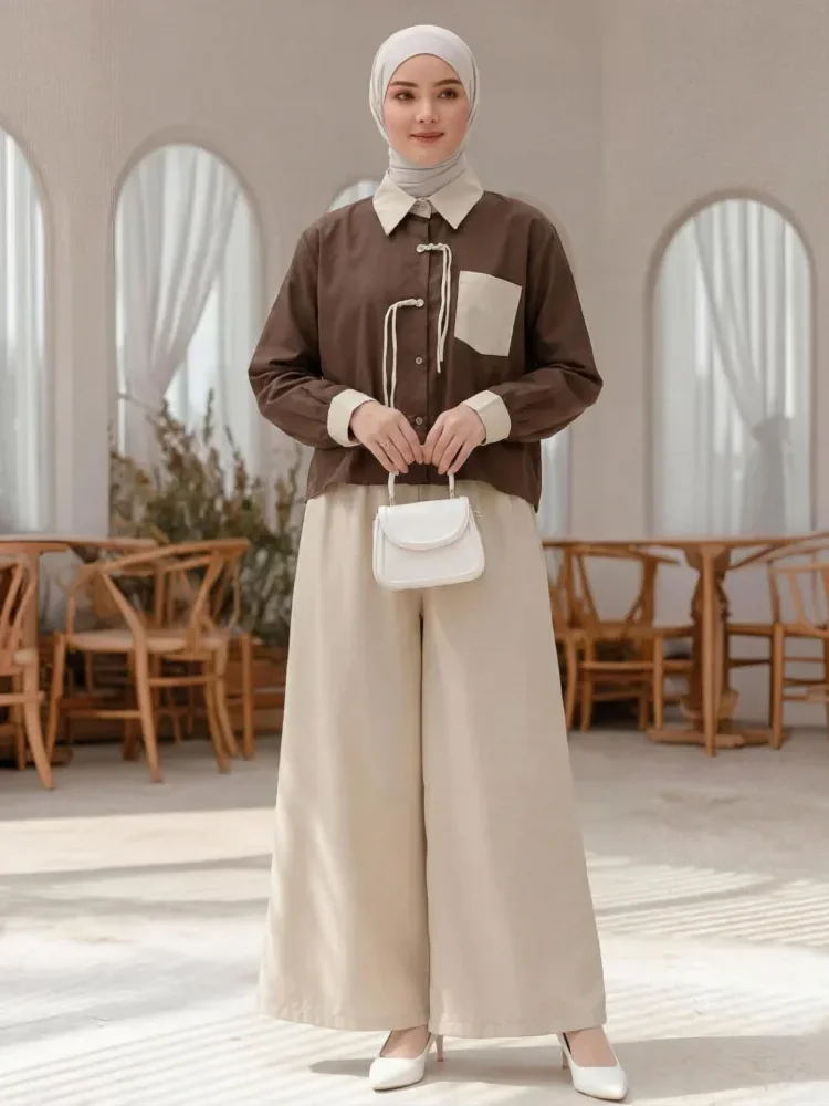 ASAYA Set dua potong atasan dan celana longgar yang modis dan sederhana untuk wanita