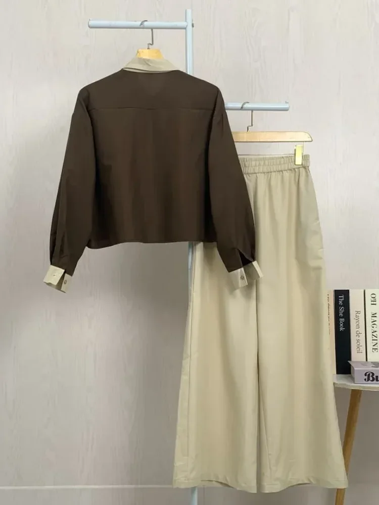 ASAYA Set dua potong atasan dan celana longgar yang modis dan sederhana untuk wanita