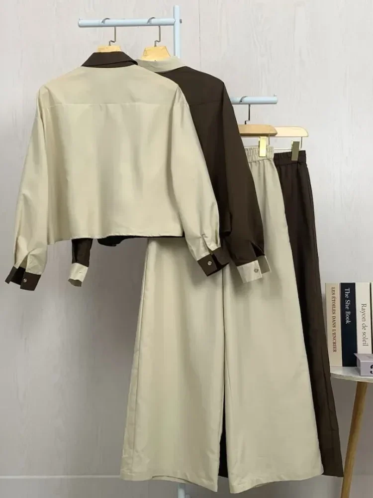 ASAYA Set dua potong atasan dan celana longgar yang modis dan sederhana untuk wanita