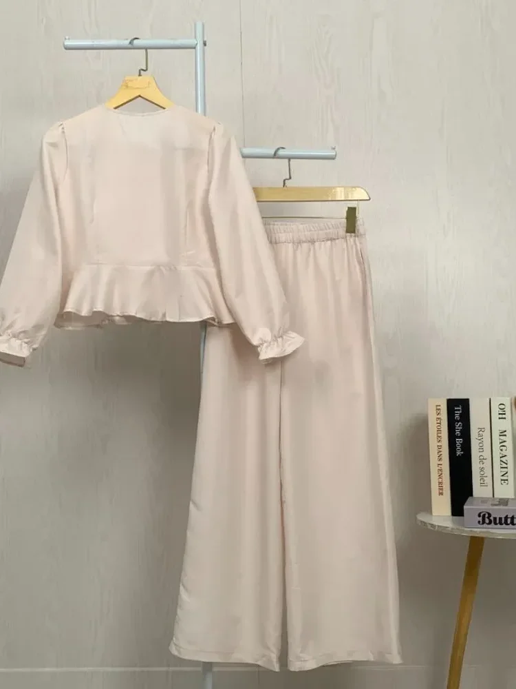 [NEW]ASAYA Setelan dua potong atasan lengan pendek dan celana panjang warna polos yang stylish dan terbaru.