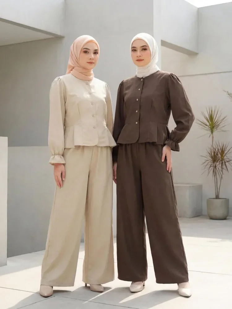 [NEW]ASAYA Setelan dua potong atasan lengan pendek dan celana panjang warna polos yang stylish dan terbaru.